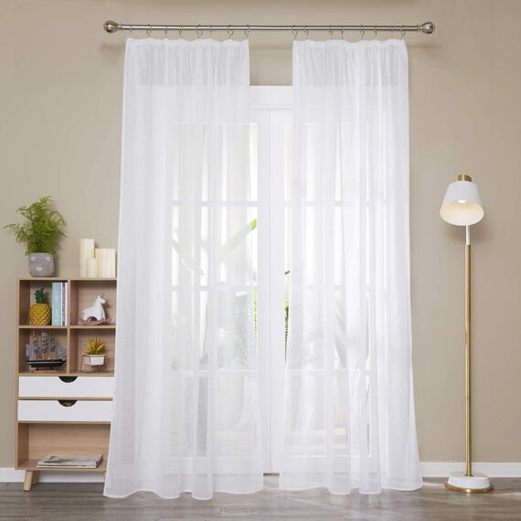 Deconovo Gardinen Transparent Vorhänge mit Kräuselband für Schienensystem Jalousien Wohnzimmer Leinenoptik 245x140 cm(HöhexBreite), Weiß, 2er Set