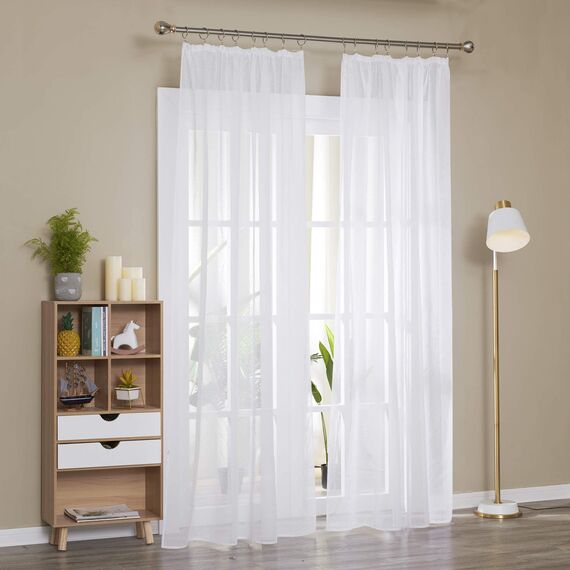 Deconovo Gardinen Transparent Vorhänge mit Kräuselband für Schienensystem Jalousien Wohnzimmer Leinenoptik 245x140 cm(HöhexBreite), Weiß, 2er Set