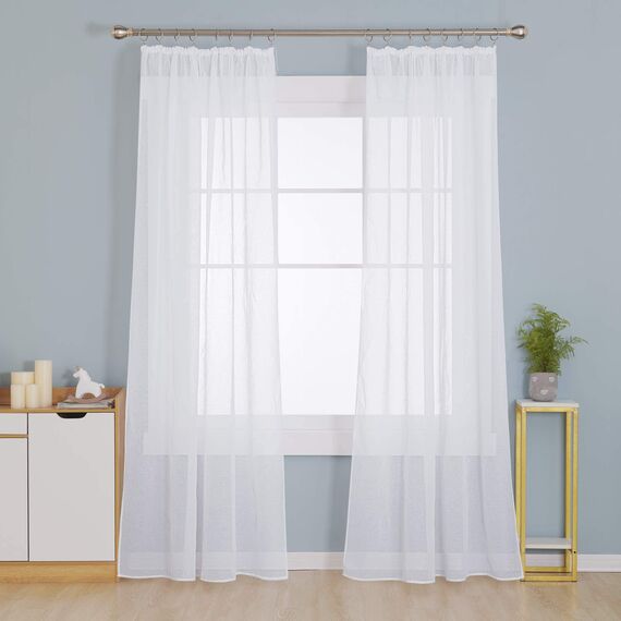 Deconovo Gardinen Transparent Vorhänge mit Kräuselband für Schienensystem Jalousien Wohnzimmer Leinenoptik 245x140 cm(HöhexBreite), Weiß, 2er Set