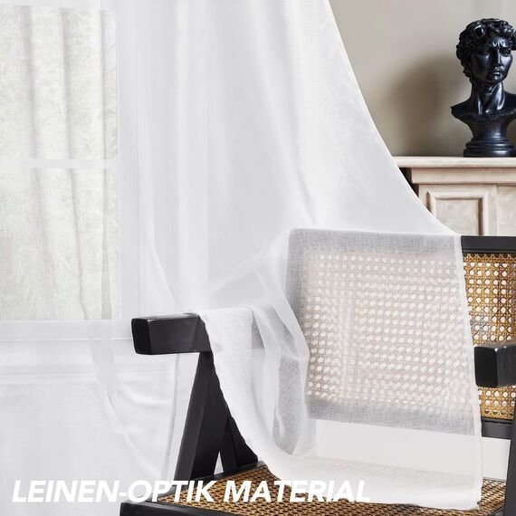 Deconovo Ösenvorhang Transparent Leinenoptik Vorhang Gardine Voile, 260x140 cm(HöhexBreite), Weiß, 2er Set