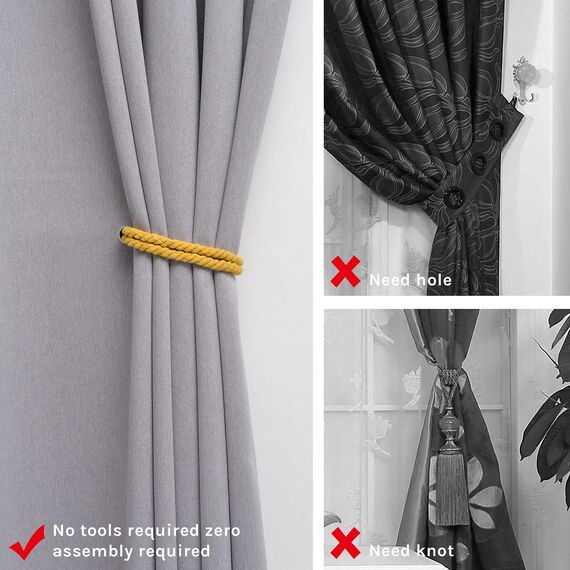 Pretty Jolly 4 Stück starke magnetische Vorhang-Raffhalter, Boho-Dekoration, Vorhang-Raffhalter, natürliche Baumwolle, Raffhalter für dünne oder dicke Zuhause und Büro, Fenstervorhänge (Gelb)