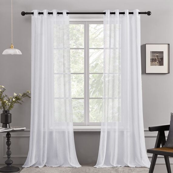 Deconovo Transparent Gardinen Wohnzimmer Voile Vorhang Ösenvorhang, 245x140 cm(HöhexBreite), Weiß, 2er Set