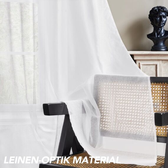 Deconovo Vorhang Transparent Gardinen Wohnzimmer Voile Vorhang Ösen, 290x140 cm(HöhexBreite), Weiß, 2er Set
