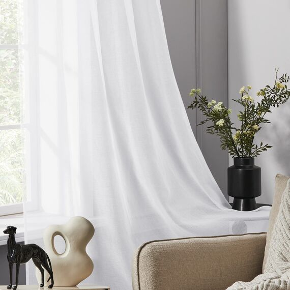 Deconovo Transparent Gardinen Wohnzimmer Voile Vorhang Ösenvorhang, 245x140 cm(HöhexBreite), Weiß, 2er Set