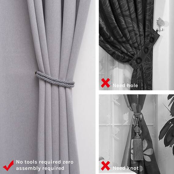 Pretty Jolly 2 Stück starke magnetische Vorhang-Raffhalter moderner einfacher Stil Drapier-Raffhalter Doppel-Hanfseil dekorative Vorhanghalter für dünne oder dicke Fenster zu Hause & Büro (grau)