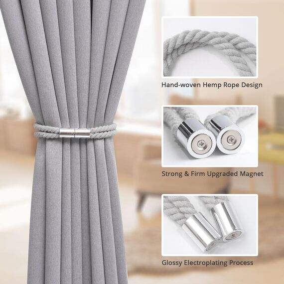 Pretty Jolly Starke magnetische Vorhang-Raffhalter, Boho-Dekoration, Drapier-Raffhalter, natürliche Baumwolle, handgefertigt, Doppelseil-Vorhanghalter für dünne oder dicke Fenstervorhänge zu Hause