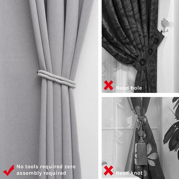 Pretty Jolly Starke magnetische Vorhang-Raffhalter, Boho-Dekoration, Drapier-Raffhalter, natürliche Baumwolle, handgefertigt, Doppelseil-Vorhanghalter für dünne oder dicke Fenstervorhänge zu Hause