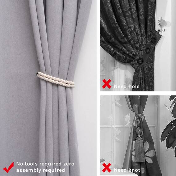 Pretty Jolly 2 Stück starke magnetische Vorhang-Raffhalter moderner einfacher Stil Drapier-Raffhalter Doppel-Hanfseil dekorative Vorhanghalter für dünne oder dicke Fenster zu Hause & Büro (beige)