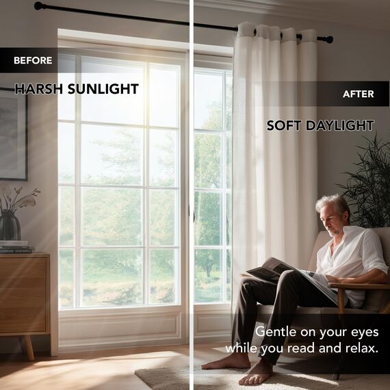 Deconovo Leinenoptik Vorhang Ösen Voile Vorhang Transparente Stores Gardinen Wohnzimmer Gardinenschal Durchsichtig Ösenvorhang für Schlafzimmer Balkon, H180 x B140 cm, Leinen, 2er Set