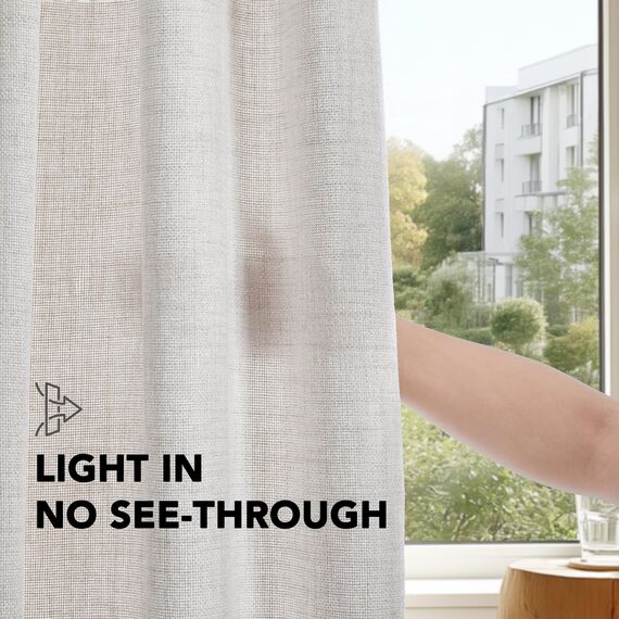 Deconovo Stores Gardinen mit Ösen Voile Vorhang Leinenoptik Transparente Stores Gardinen Wohnzimmer Gardinenschal Durchsichtig Ösenvorhang für Schlafzimmer Balkon, H260 x B140 cm, Leinen, 2er Set