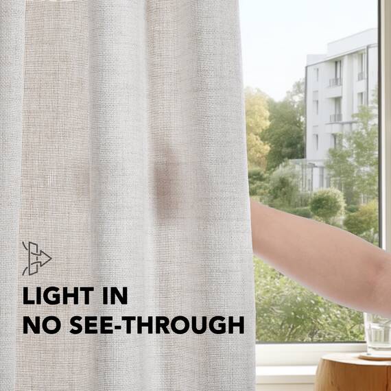 Deconovo Leinenoptik Vorhang Ösen Voile Vorhang Transparente Stores Gardinen Wohnzimmer Gardinenschal Durchsichtig Ösenvorhang für Schlafzimmer Balkon, H214 x B140 cm, Leinen, 2er Set