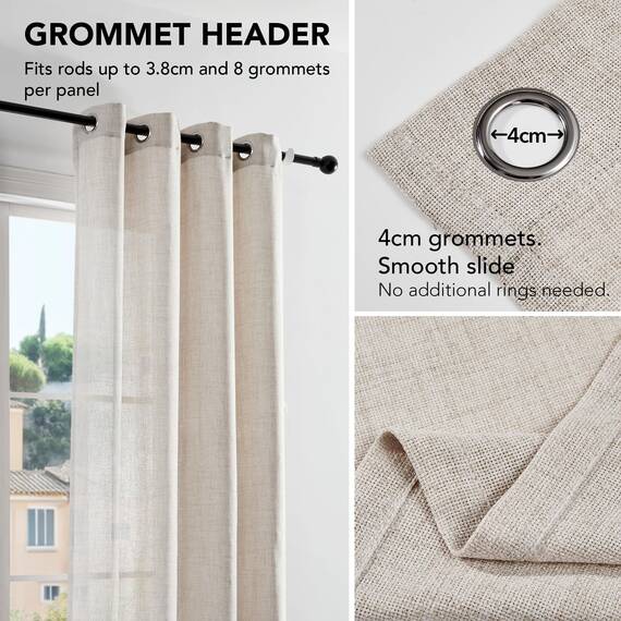 Deconovo Leinenoptik Vorhang Ösen Voile Vorhang Transparente Stores Gardinen Wohnzimmer Gardinenschal Durchsichtig Ösenvorhang für Schlafzimmer Balkon, H214 x B140 cm, Leinen, 2er Set