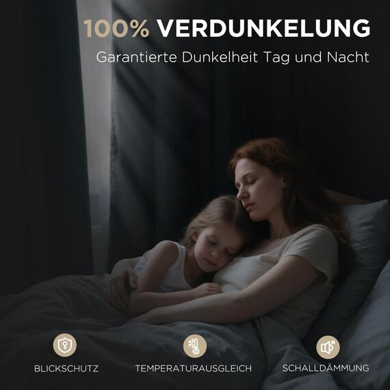 Joydeco 100% Blickdichte Vorhänge mit Schlaufen Verdeckten Leinenoptik, Verdunkelungsvorhang Stangendurchzug Gardinen Thermovorhang Leinen Hitzeschutz für Wohnzimmer