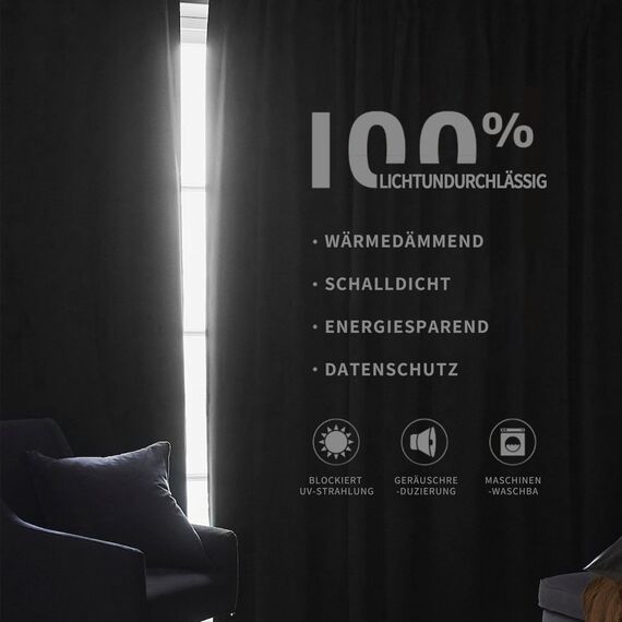 Joydeco 100% Blickdichte Vorhänge mit Schlaufen Verdeckten Leinenoptik, Verdunkelungsvorhang Stangendurchzug Gardinen Thermovorhang Leinen Hitzeschutz für Wohnzimmer 1 Stück