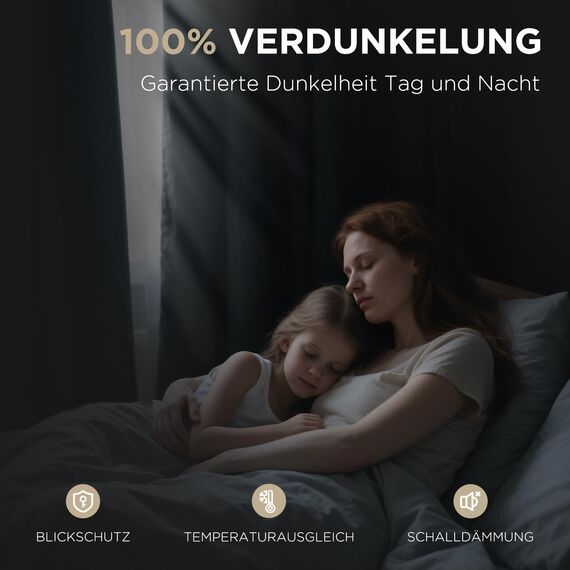 Joydeco 100% Blickdichte Vorhänge mit Schlaufen Verdeckten Leinenoptik, Verdunkelungsvorhang Stangendurchzug Gardinen Thermovorhang Leinen Hitzeschutz für Wohnzimmer
