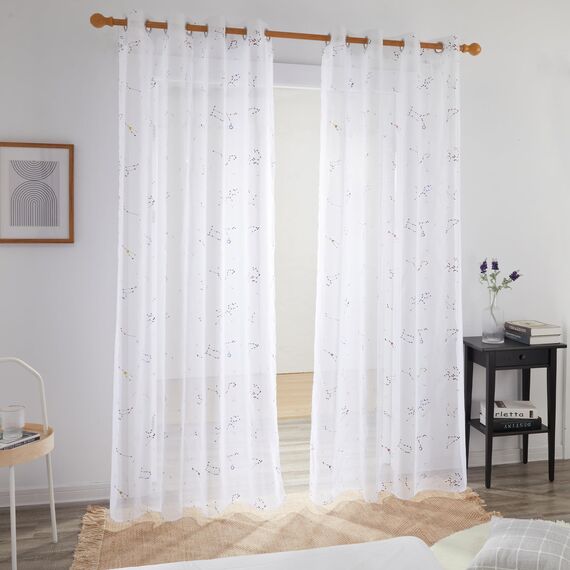 Deconovo Vorhang Transparent Stores Gardinen mit Ösen Gardinenschal Luftig Vorhänge Wohnzimmer Modern Dekoschal Schlafzimmer Balkon Lichtdurchlässige, 280x140 cm, Weiß, 2er Set