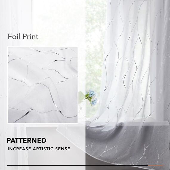 Deconovo Gardinen Weiß Vorhang Transparent Leinenoptik Ösenvorhang Voile Ösenschal Wohnzimmer, 175x140, Wellenlinie