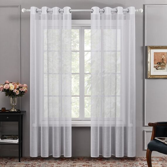Deconovo Voile Durchsichtig Vorhang mit Ösen Transparent Dekoschal Leinenoptik Luftige Gardinen Kinderzimmer, H260 x B140 cm, für Wohnbereich und Schlafraum, 2er Set,Naturweiß
