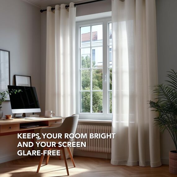 Deconovo Vorhänge mit Ösen Voile Vorhang Leinenoptik Transparente Stores Gardinen Wohnzimmer Gardinenschal Durchsichtig Ösenvorhang für Schlafzimmer Balkon, H280 x B140 cm, Leinen, 2er Set