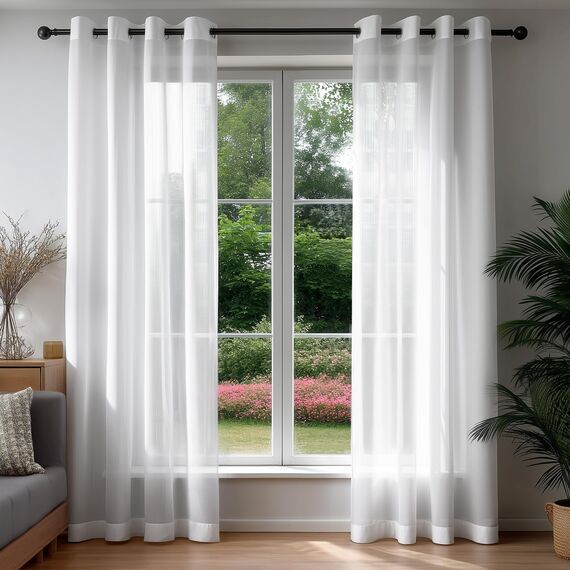 Deconovo Vorhänge mit Ösen Gardinen Transparent Reflektierend Lichtabweisend UV-Schutz Waschbar Vorhang für Wohnzimmer Schlafzimmer Lichtdurchlässig, H260 x B140 cm, Weiß, 2er Set