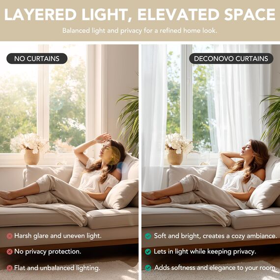 Deconovo Voile Vorhänge mit Ösen Transparente Vorhang Stores Gardinen Wohnzimmer Dekoschal für Schlafzimmer Ösenschal Lichtdurchlässig, H270 x B140 cm, Weiß, 2er Set