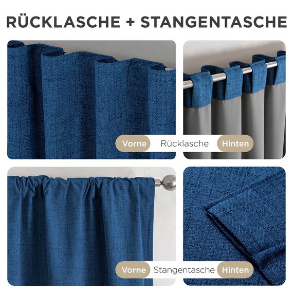 Joydeco 100% Blickdichte Vorhänge mit Schlaufen Verdeckten Leinenoptik, Verdunkelungsvorhang Stangendurchzug Gardinen Thermovorhang Leinen Hitzeschutz für Wohnzimmer