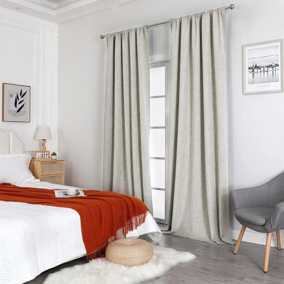 Joydeco 100% Blickdichte Vorhänge mit Schlaufen Verdeckten Leinenoptik, Verdunkelungsvorhang Stangendurchzug Gardinen Thermovorhang Leinen Hitzeschutz für Wohnzimmer 1 Stück