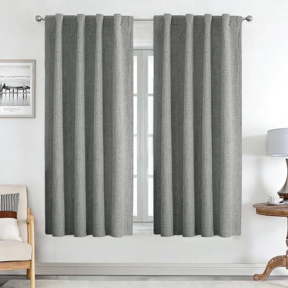 Joydeco 100% Blickdichte Vorhänge mit Schlaufen Verdeckten Leinenoptik, Verdunkelungsvorhang Stangendurchzug Gardinen Thermovorhang Leinen Hitzeschutz für Wohnzimmer