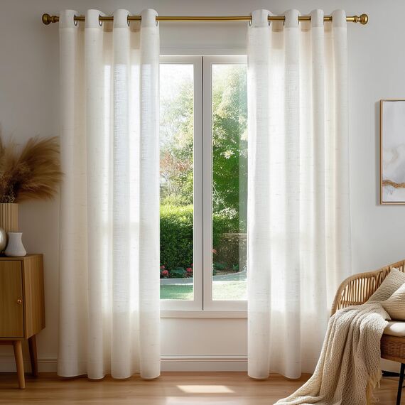 Deconovo Leinenoptik Vorhang Ösen Voile Vorhang Transparente Stores Gardinen Wohnzimmer Dekoschals Durchsichtig Ösenvorhang für Schlafzimmer Balkon, H280 x B140 cm, Creme, 2er Set