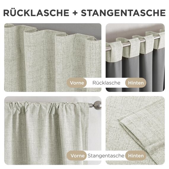 Joydeco 100% Blickdichte Vorhänge mit Schlaufen Verdeckten Leinenoptik, Verdunkelungsvorhang Stangendurchzug Gardinen Thermovorhang Leinen Hitzeschutz für Wohnzimmer
