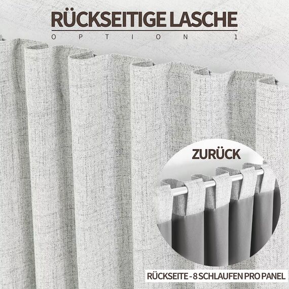 Joydeco 100% Blickdichte Vorhänge mit Schlaufen Verdeckten Leinenoptik, Verdunkelungsvorhang Stangendurchzug Gardinen Thermovorhang Leinen Hitzeschutz für Wohnzimmer