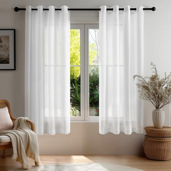 Deconovo Voile Vorhänge mit Ösen Transparente Vorhang Stores Gardinen Wohnzimmer Dekoschal für Schlafzimmer Ösenschal Lichtdurchlässig, H180 x B140 cm, Weiß, 2er Set