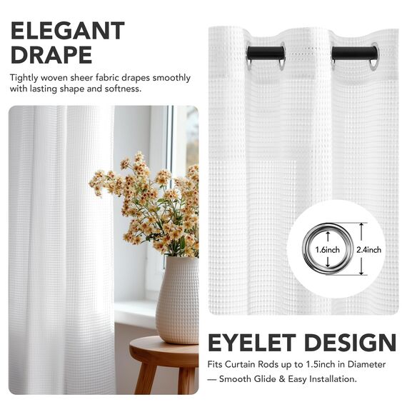 Deconovo Voile Vorhänge mit Ösen Transparente Vorhang Stores Gardinen Wohnzimmer Dekoschal für Schlafzimmer Ösenschal Lichtdurchlässig, H180 x B140 cm, Weiß, 2er Set