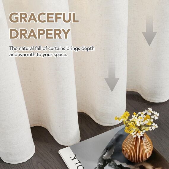 Deconovo Leinenoptik Vorhang Ösen Voile Vorhang Transparente Stores Gardinen Wohnzimmer Gardinenschal Durchsichtig Dekoschals für Schlafzimmer Balkon, H240 x B140 cm, Creme, 2er Set
