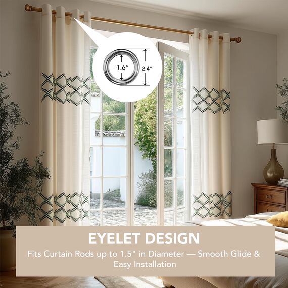 Deconovo Vorhänge mit Ösen Voile Vorhang Leinenoptik Transparente Stores Gardinen Wohnzimmer Gardinenschal Durchsichtig Ösenvorhang mit Muster für Schlafzimmer Balkon, H160 x B140 cm, Creme, 2er Set