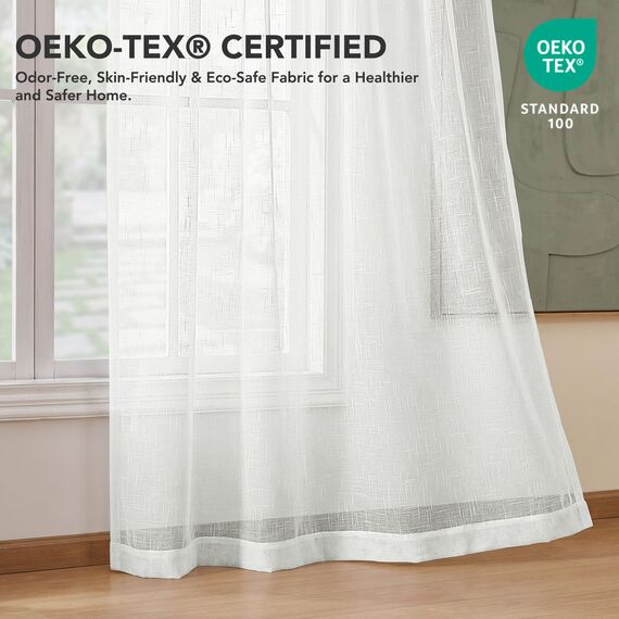 Deconovo Voile Durchsichtig Vorhang mit Ösen Transparent Dekoschal Leinenoptik Luftige Gardinen Kinderzimmer, H175 x B140 cm, für Wohnbereich und Schlafraum, 2er Set,Weiß