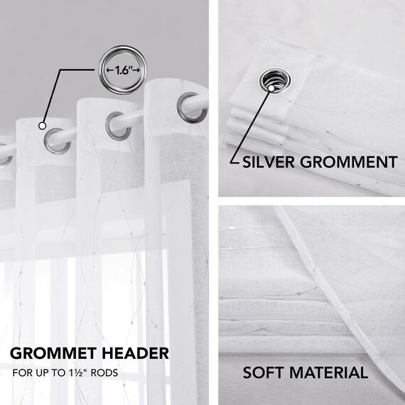 Deconovo Gardinen Weiß Vorhang Transparent Leinenoptik Ösenvorhang Voile Ösenschal Wohnzimmer, 245x140, Welle