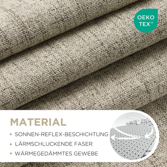 Joydeco 100% Blickdichte Vorhänge mit Schlaufen Verdeckten Leinenoptik, Verdunkelungsvorhang Stangendurchzug Gardinen Thermovorhang Leinen Hitzeschutz für Wohnzimmer