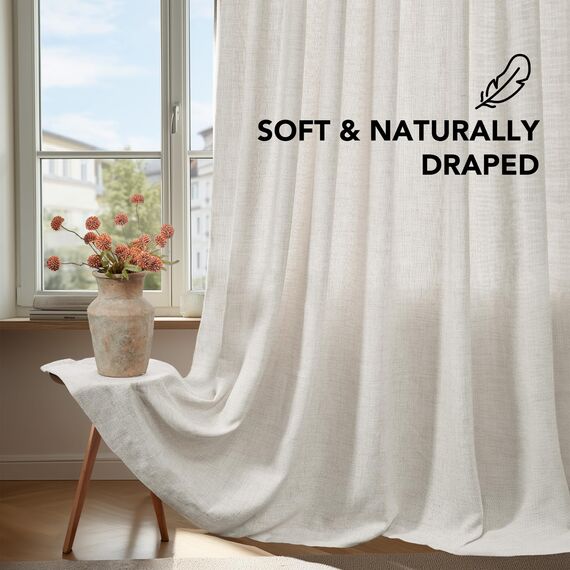 Deconovo Leinenoptik Vorhang Ösen Voile Vorhang Transparente Stores Gardinen Wohnzimmer Gardinenschal Durchsichtig Ösenvorhang für Schlafzimmer Balkon, H229 x B140 cm, Leinen, 2er Set
