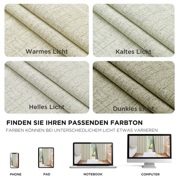 Joydeco 100% Blickdichte Vorhänge mit Schlaufen Verdeckten Leinenoptik, Verdunkelungsvorhang Stangendurchzug Gardinen Thermovorhang Leinen Hitzeschutz für Wohnzimmer