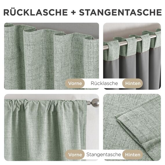 Joydeco 100% Blickdichte Vorhänge mit Schlaufen Verdeckten Leinenoptik, Verdunkelungsvorhang Stangendurchzug Gardinen Thermovorhang Leinen Hitzeschutz für Wohnzimmer