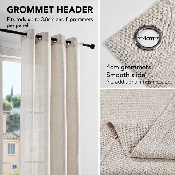 Deconovo Leinenoptik Vorhang Ösen Voile Vorhang Transparente Stores Gardinen Wohnzimmer Gardinenschal Durchsichtig Ösenvorhang für Schlafzimmer Balkon, H229 x B140 cm, Leinen, 2er Set