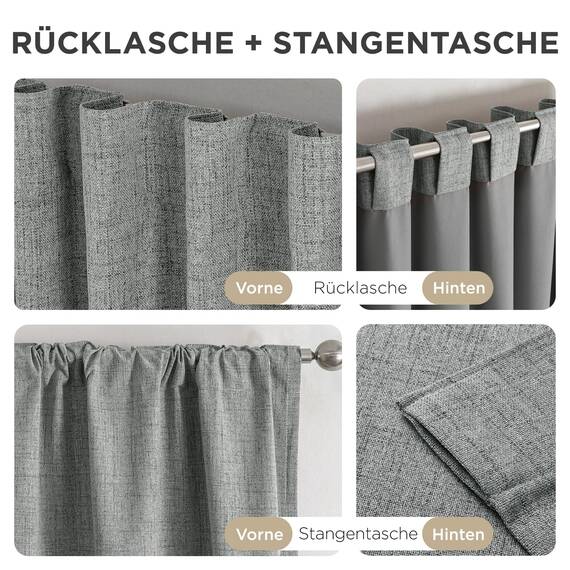 Joydeco 100% Blickdichte Vorhänge mit Schlaufen Verdeckten Leinenoptik, Verdunkelungsvorhang Stangendurchzug Gardinen Thermovorhang Leinen Hitzeschutz für Wohnzimmer
