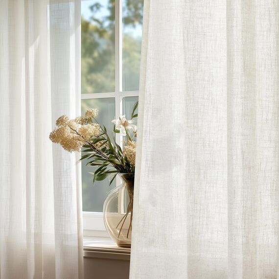 Deconovo Leinenoptik Vorhang Ösen Voile Vorhang Transparente Stores Gardinen Wohnzimmer Dekoschals Durchsichtig Ösenvorhang für Schlafzimmer Balkon, H280 x B140 cm, Creme, 2er Set