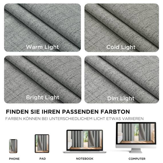 Joydeco 100% Blickdichte Vorhänge mit Schlaufen Verdeckten Leinenoptik, Verdunkelungsvorhang Stangendurchzug Gardinen Thermovorhang Leinen Hitzeschutz für Wohnzimmer