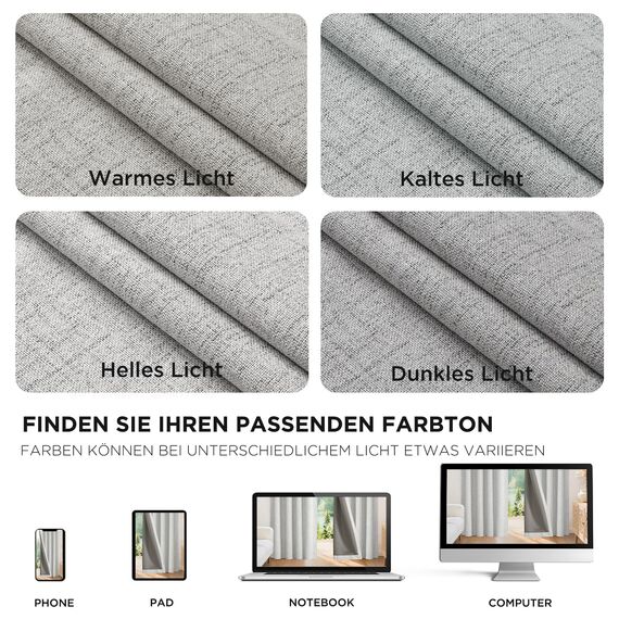 Joydeco 100% Blickdichte Vorhänge mit Schlaufen Verdeckten Leinenoptik, Verdunkelungsvorhang Stangendurchzug Gardinen Thermovorhang Leinen Hitzeschutz für Wohnzimmer