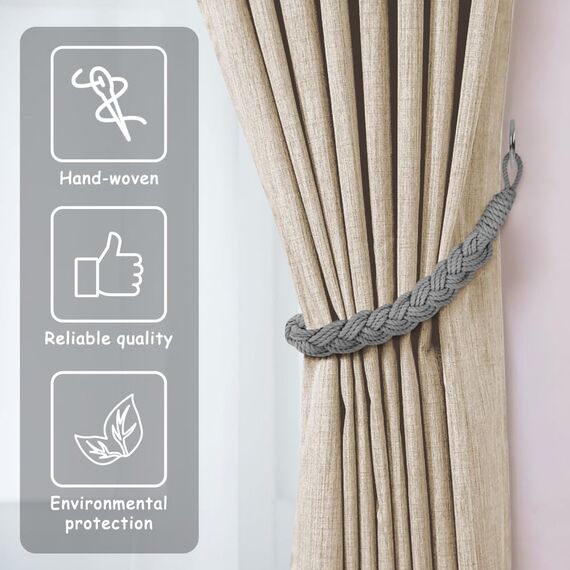 HOTUT Vorhang Raffhalter, 4 Stück Curtain Rope Buckle, Handgestrickte Vorhang-Raffhalter, Vorhangbinder, Gardinen Raffhalter für Haus Office, Wohnzimmer, Schlafzimmer-Grau