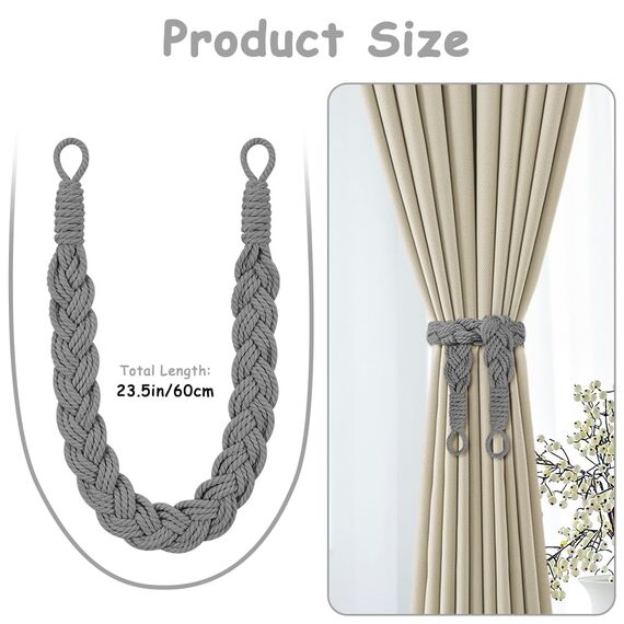 HOTUT Vorhang Raffhalter, 4 Stück Curtain Rope Buckle, Handgestrickte Vorhang-Raffhalter, Vorhangbinder, Gardinen Raffhalter für Haus Office, Wohnzimmer, Schlafzimmer-Grau