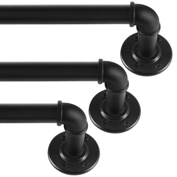 Schwarze Gardinenstange Ausziehbar Metall x3 Sätze, Industrie Gardinenstangen für Ösenvorhänge, Industrielle Gardienenstangenset für Fenster 67 cm - 122 cm((67 cm - 122 cm) X 3 PACK)