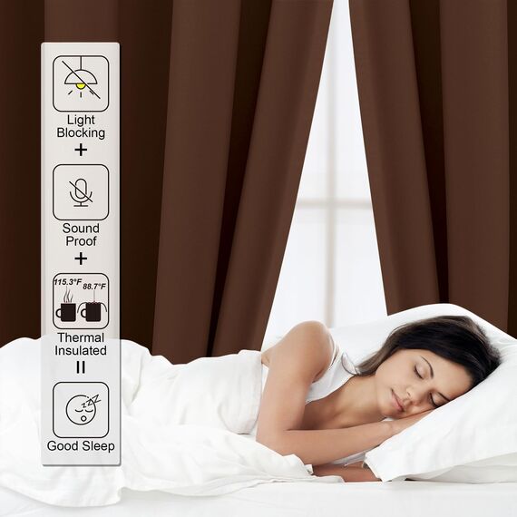 CUCRAF Verdunklungsvorhänge Thermovorhang Kälteschutz 2er Set H137 x B132cm Vorhänge mit Ösen Braun Vorhang Blickdicht Weich und Langlebig Schallschutz Vorhang für Schlafzimmer Wohnzimmer